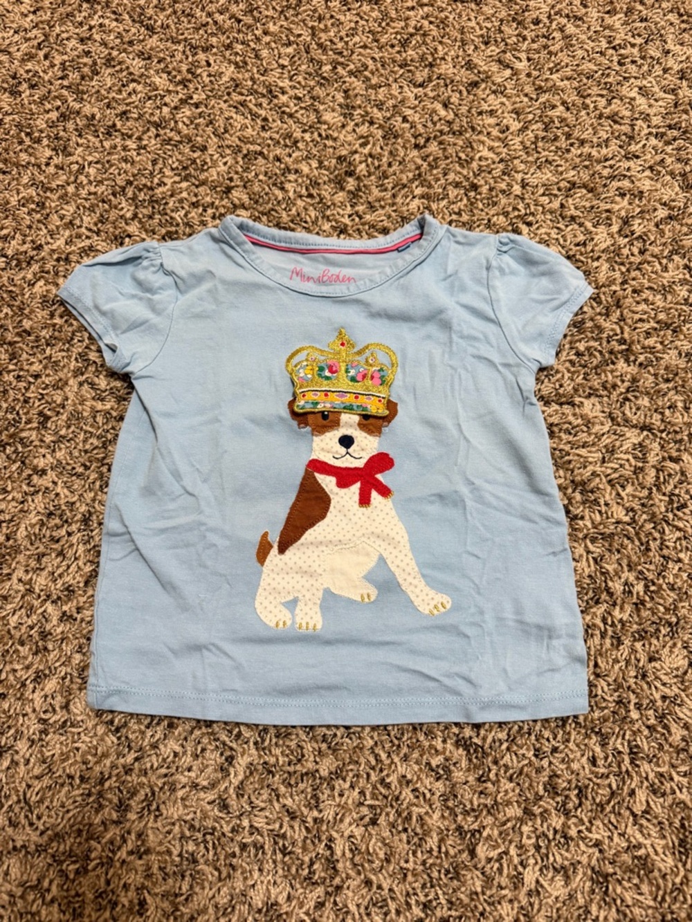 Mini Boden Light Blue Puppy with Crown Short Sleeve Tee